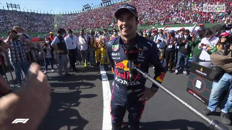 Podium reactions from the top three as Max Verstappen took the win in Mexico City ahead of Lewis Hamilton & home favourite Sergio Perez