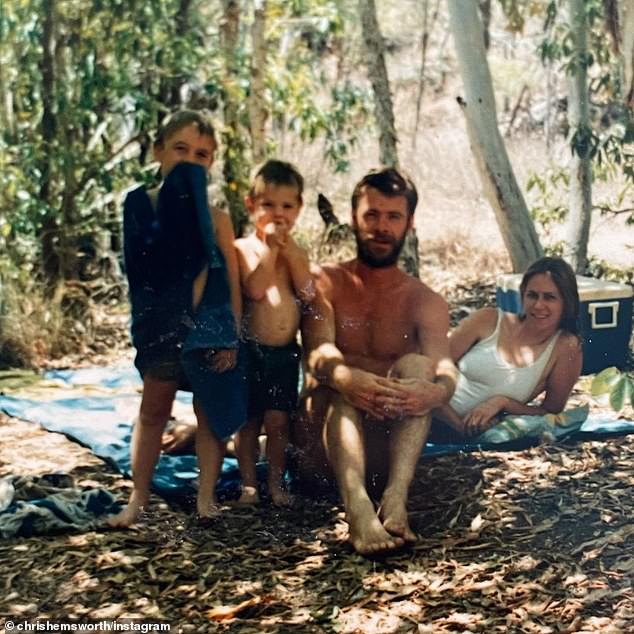 Thor star has posted throwback photos of Craig with his brothers and their mother Leonie Hemsworth (right) during what appeared to be a camping trip during their childhood