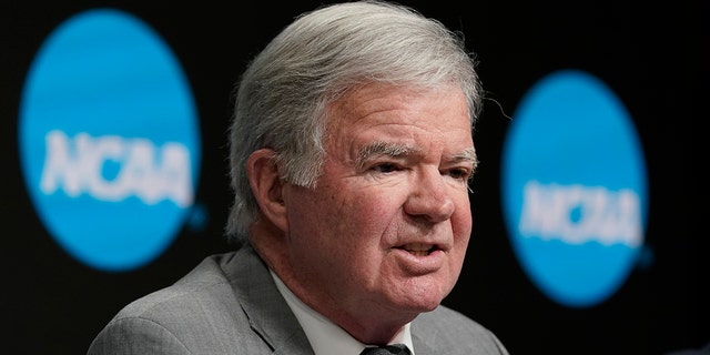 NCAA president Mark Emmert speaks at a news conference at the Target Center, site of of the Women's Final Four NCAA tournament Wednesday, March 30, 2022, in Minneapoils.