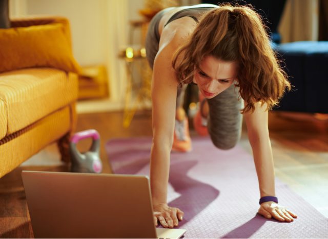 woman doing at-home virtual workout